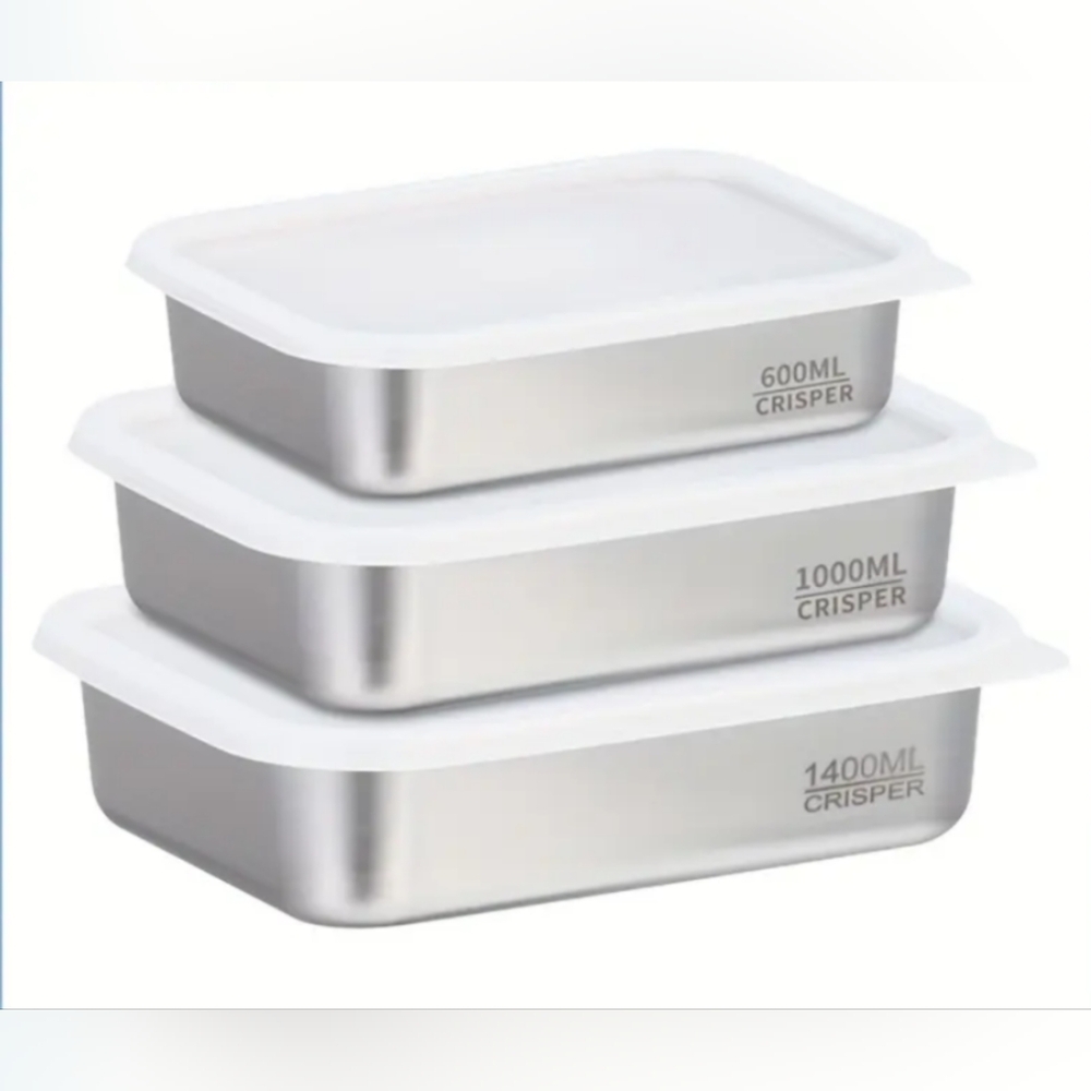 NEW 3 Piece Stainless Steel Bento Box Food Storage 600 ml, 1000 ml, 1400 ml